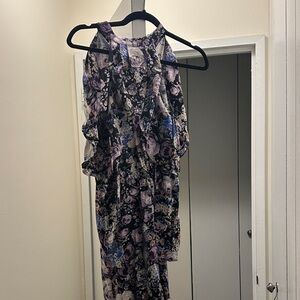 Parker Asymmetrical Floral Dress in Purple and Black